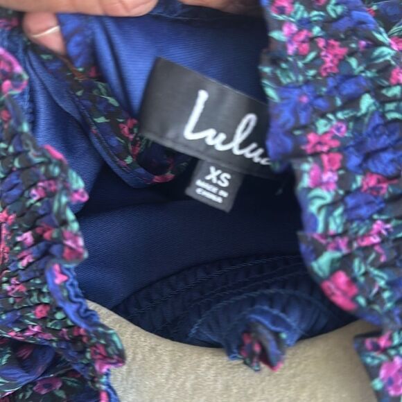 Lulus Evalina Navy Blue Floral Print Mock Neck Midi Dress XS - Picture 7 of 8